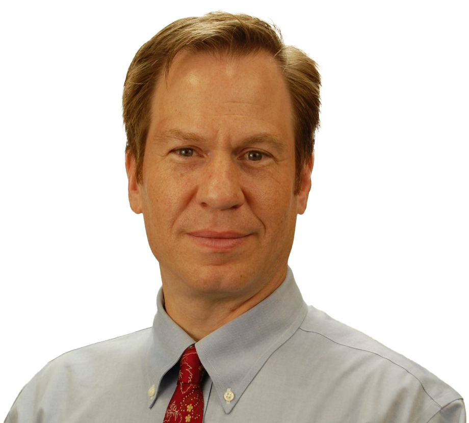white man with short blond hair and a red tie